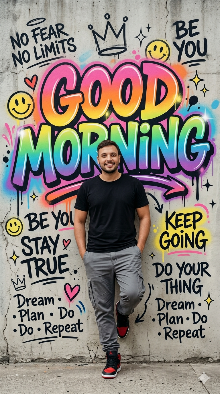 Good Morning Graffiti Street Art Poster AI Prompt — cinematic AI image generated with Gemini Good Morning Graffiti Street Art Poster AI Prompt — cinematic AI image generated with Gemini