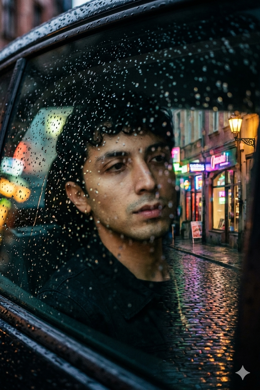 Rainy Night Car Window Cinematic Portrait Prompt — cinematic AI prompt for Gemini Rainy Night Car Window Cinematic Portrait Prompt — cinematic AI prompt for Gemini