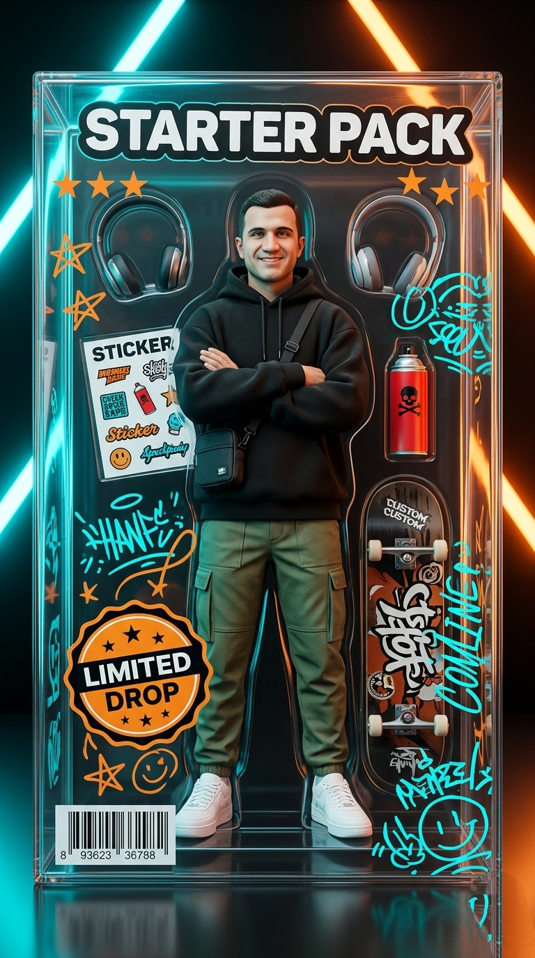 Streetwear Starter Pack Action Figure AI Prompt — Portrait AI prompt for Gemini Streetwear Starter Pack Action Figure AI Prompt — Portrait AI prompt for Gemini