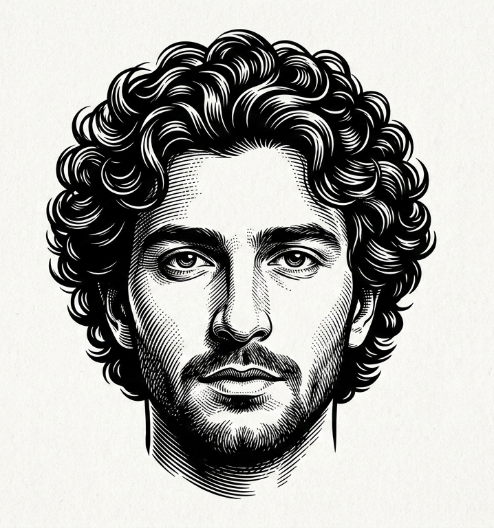 Vintage Woodcut Man Portrait — cinematic AI image generated with Gemini